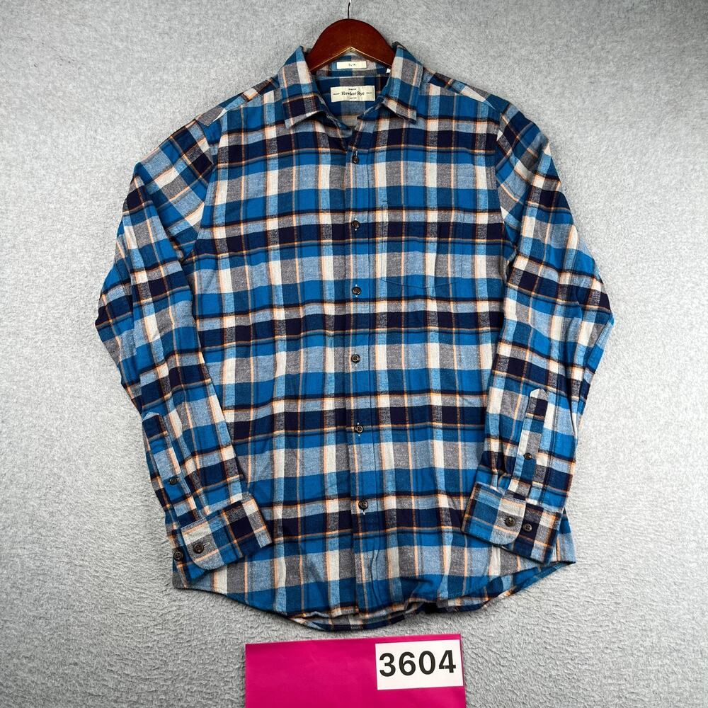 Hawker Rye Stretch Shirt Slim Blue Plaid Button Up Long Sleeve Mens Medium Tall